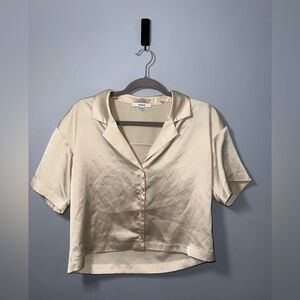 RO&DE women’s silky satin Champagne button down crop top size small EUC